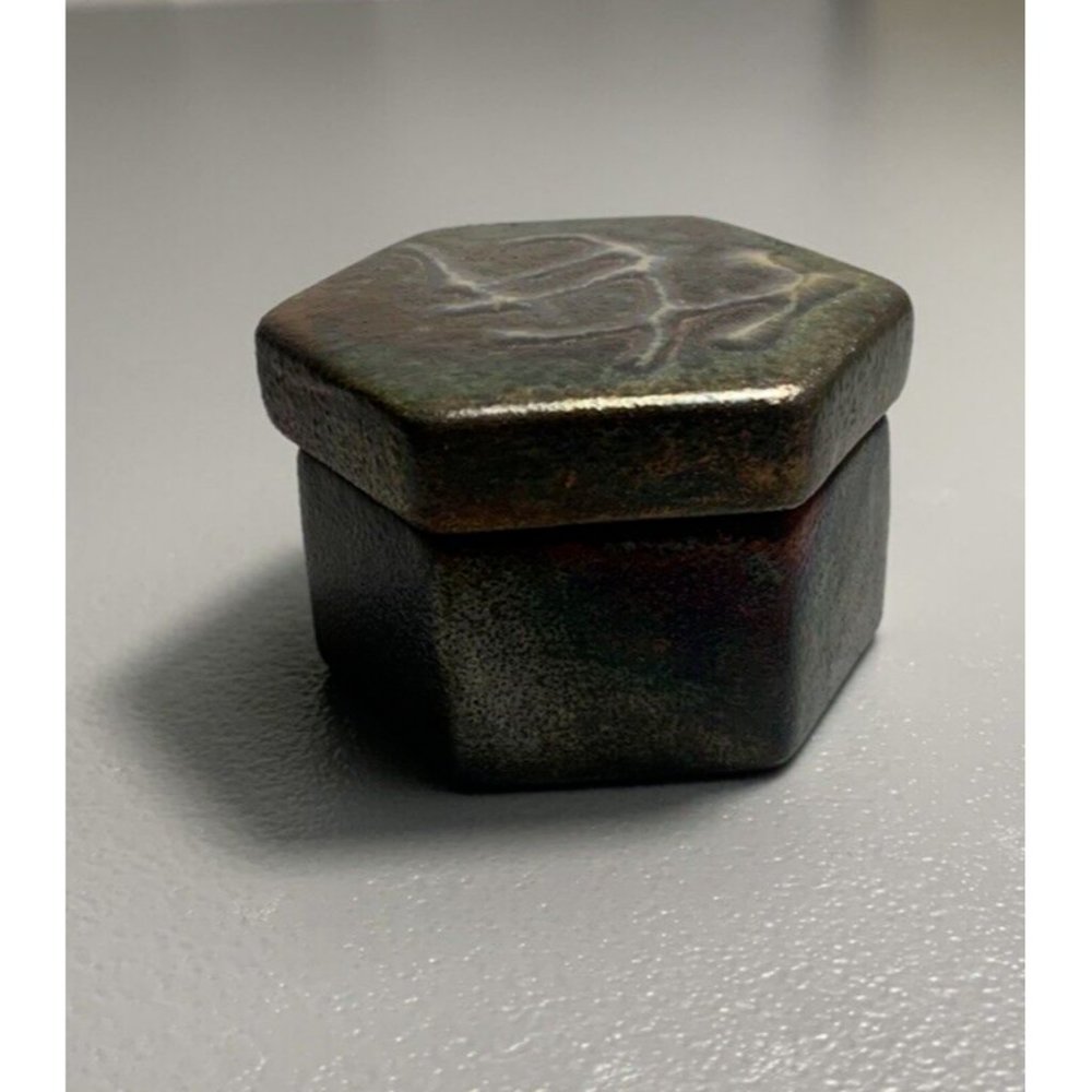 Joyce E Furney Raku The Clay Cellar Hexagonal Studio Pottery Trinket Dish 1.5"